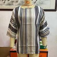 Ženski vrhovi dugih rukava s prugaste bluze casual ženske ljetne čamce majice iz vrata sive m