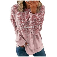 Košulje s dugim rukavima za žene na vrhu Ležerne modne ispise O-izrez pulover za žene za žene