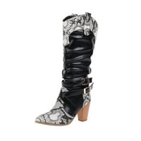 Ženske cipele zmija štampa blok blok kaiševe guste visoke čizme visokog pete rade crno 6,5