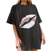 Bluza za žene Ženski slobodno vrijeme kratki rukav na vrhu usne Ispiši smiješan bejzbol ispis posada