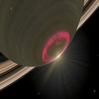 Trešnja-crvena Aurora lebde nad Saturn-ovom postenom Južnog pola