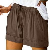 Hlače za žene Ljeto Loose Fit Shorts High Squaist Posteljine za crtanje s džepovima Casual Comfy S