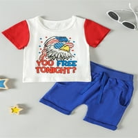 Sprifallbaby 4. srpnja Dječaci za dječake u volju Letnje odjeće za kratki rukav Slovo Eagle Print Tops