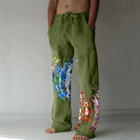Duksevi Homodles za muškarce - pamučno posteljina rastegnuti ležerni dotični prikladni sa džepovima Brze suhe široke pantalone za noge za muškarce zeleno xxxl
