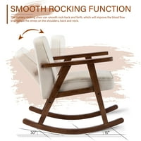 Stolica za ljuljanje, sredina stoljeća Vrataljkasta stolica Čvrsto drvo okvir naglasak, baršun tkanina Tapacirana glider rocker, bež