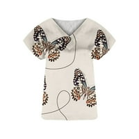 GDFUN ženska modna ležerna print labava V-izrez majica kratkih rukava vrhovi bluza majice za žene za