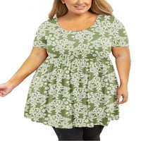 Plus veličine Tunic za žene kratkih rukava zelene ruže vrhovi scoop vrat odjeću Ljeto Flowy majica odjeće