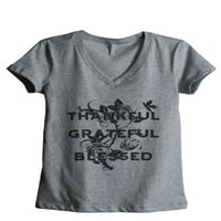 Zahvalan zahvalan blagoslovljen ženska moda opuštena V-izrez majica TEE CHARCOAL Grey 2x-Large