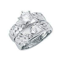Jewels LU 14K Bijelo zlato Kubični cirkonijski CZ Vjenčani opseg i angažman mladenkini prsten dva seta