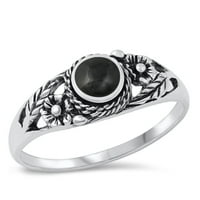 Vaše Color Bali cvijet simulirao je crne veleprodajnu prsten. Sterling Silver Band CZ Veličina 9