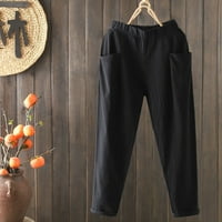 Žene prozračne pamučne posteljine džep elastične struine labave pantalone Pantyoga hlače za žene radne