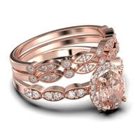 Art Deco 2. Carat ovalni rez Morgatit i dijamantni movali klasični zaručni prsten, halo vjenčani prsten u 10K čvrstih ruža zlata, poklon za nju, supruga poklon, obljetni prsten, trio set, podudaranje