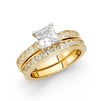 Jewels 14k žuti zlatnik Kubični cirkonijski CZ Vjenčani opseg i angažman mladenkine prsten Dvije postavljene