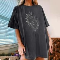 Aoochasliy majice za žene Grafički klirens dame Vintage sunce i mjesec ispisan uzorak casual kratkih