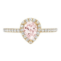 0,8CT kruška ružičasta simulirana dijamant 18k žuti zlatni godišnjica Angažovanje halo prstena veličine