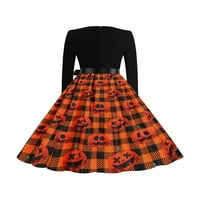 Dame Swing bundeve otisnute Halloween Haljine za žene Loase Midi haljina dugih rukava Square Square Scrat seksi haljina Style-e m