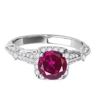 Mauli dragulji za žene 1. Karatni dijamant i stvoreni rubinski prsten 4-prong 14k bijelo zlato