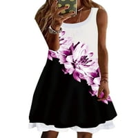 HAITE WOMENS Boho cvjetno tiskovina ljetna rukava bez rukava mini haljine vintage casual labavi fit