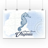 Virginia Beach, Virginia - Seahorse - Plava - Primorska ikona - Lintna Press Artwork