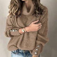Ženska modna solidna boja Turtleneck Solid Color rukave gumb jesen zima topla gornja ženska majica kratkih