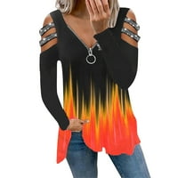Modne bluze za žene labavi otisnuti patentni zatvarač pulover vrući dijamantni dugi rukavi 2xl