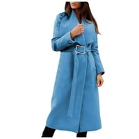 Ženska jesenina zimskog dugih rukava džepne kasutni kaput od kaputa, nebesko plavo