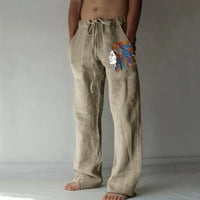 Mens modni povremeni pamuk i posteljina otisnuta posteljina pantalona u glavnim hlačama Velike veličine