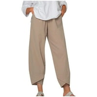 Ženske ležerne pamučne pantalone elastične visoke struk Čvrsto boje udobne pantalone lagane labave pantalone sa džepovima