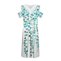Ljetne haljine za žene kratki rukav A-line srednje dužine Casual V-izrez Dress Green L