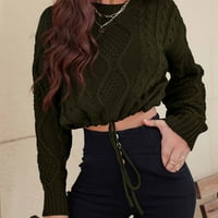 Lagani džemperi za žene s dugim rukavima CREW izrez labavi vrhovi pletene džemper vojska zelena s