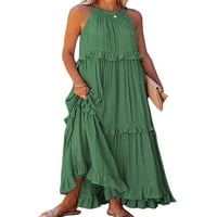 Glonme Loose Maxi haljina za žene Ljeto plaža haljina bez rukava CREWNECK Sundress ruffles Flowy duga