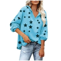 Ženske vrhove rukav grafički otisci bluza Ležerne dame modni V-izrez Ljetna tunika Tors plavi 2xl