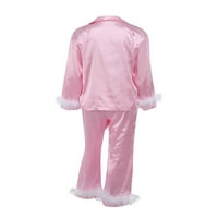Aturuste Women Satin Silk Pajamas set revel dugih rukava TRIGHT Gumb Gumb Elastične duge hlače Spavaća
