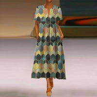 Ljetne haljine žene plus veličine Ispis dnevno casual kratkih rukava Vintage boemske haljine V-izrez