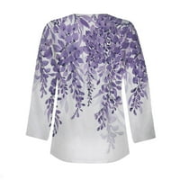 Pad majica za vrat s majicama Ljetni casual dugih rukava cvjetni print Tunic modna odjeća