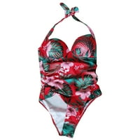 Gaiseeis Ženska jednodijelna modna seksi ispis bikinija na plaži na plaži Crveni s