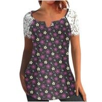 GUZOM WOMENS Tops Clearence- V izrez casual bluza Kratki rukav tiskani labavi udobni vrhovi čipke majice