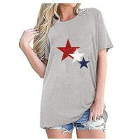 Jsaierl Dnevne majice za žene Patriotska američka zastava Grafičke majice Casual Cute Crewneck T-majice