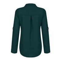 Modna ženska kauzalna čvrsta boja V-izrez dugih rukava šifon bluza, zelena