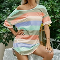 Ženski okrugli vrhovi vrata Ljeto kratki rukav Striped Flowy Beach Stripe majica Casual M