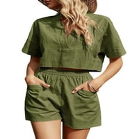 Eyicmarn ženske pidžame Set Loungewear odijeva čvrste boje V-izrez kratki rukav ubodne rukave i džepovi