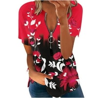 Cvjetni print plus veličine Dressy vrhovi za žene V izrez kratki rukav Tunt Tops Flowy majica labave