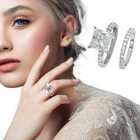 Kvadratni srebrni kubični cirkonij Bridal Rhinestone Angažman prsten Full Diamond cirkonijski pasijans