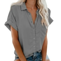 HVYesh ženski ljetni vrhovi labavi fit modni ženski kauzalski gumb čvrsto bluza majica kratkih rukava