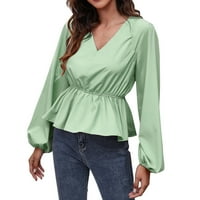 Havajske majice za žene s dugim rukavima V-izrez majice Solid Print Zelena Lelegantna ženska bluza