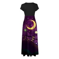 Pyju Clearence Halloween bundeve Maxi haljina za žene, kratki rukav A-line Slim Fit haljine okrugli