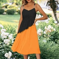 Haljine za žene V-izrez Sredine ležerne haljine za sunčanje tiskana ljetna haljina bez rukava narančasta