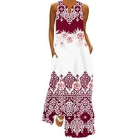 Ljetne haljine za ženske košulje za tisak bez rukava V-izrez Maxi Loop Fit Y2K moda Elegantni vintage