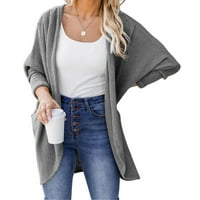 Ženski kardigan Ravni dugi rukav otvoren prednji džemper Ugodna jakna s šal sivom 2xL