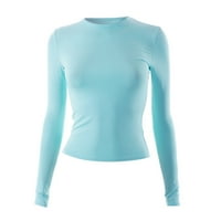 Košulje za žene s dugim rukavima okrugli vrat Čvrsti vitkini fit joga usjev plavi m